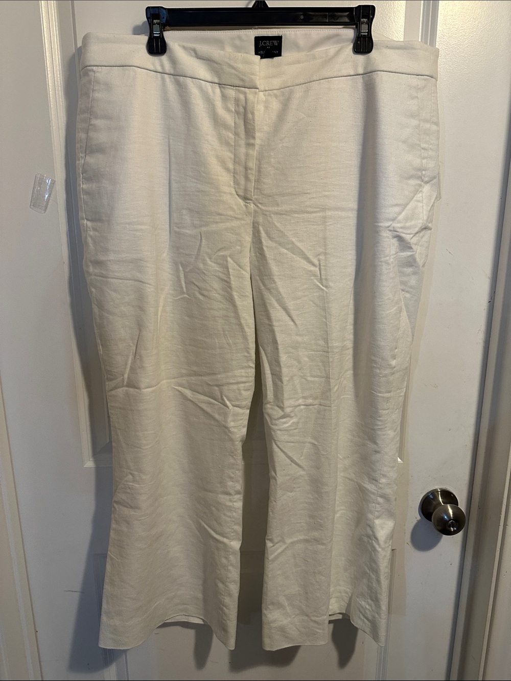 J. Crew White Wide-Leg Linen-Cotton Pants